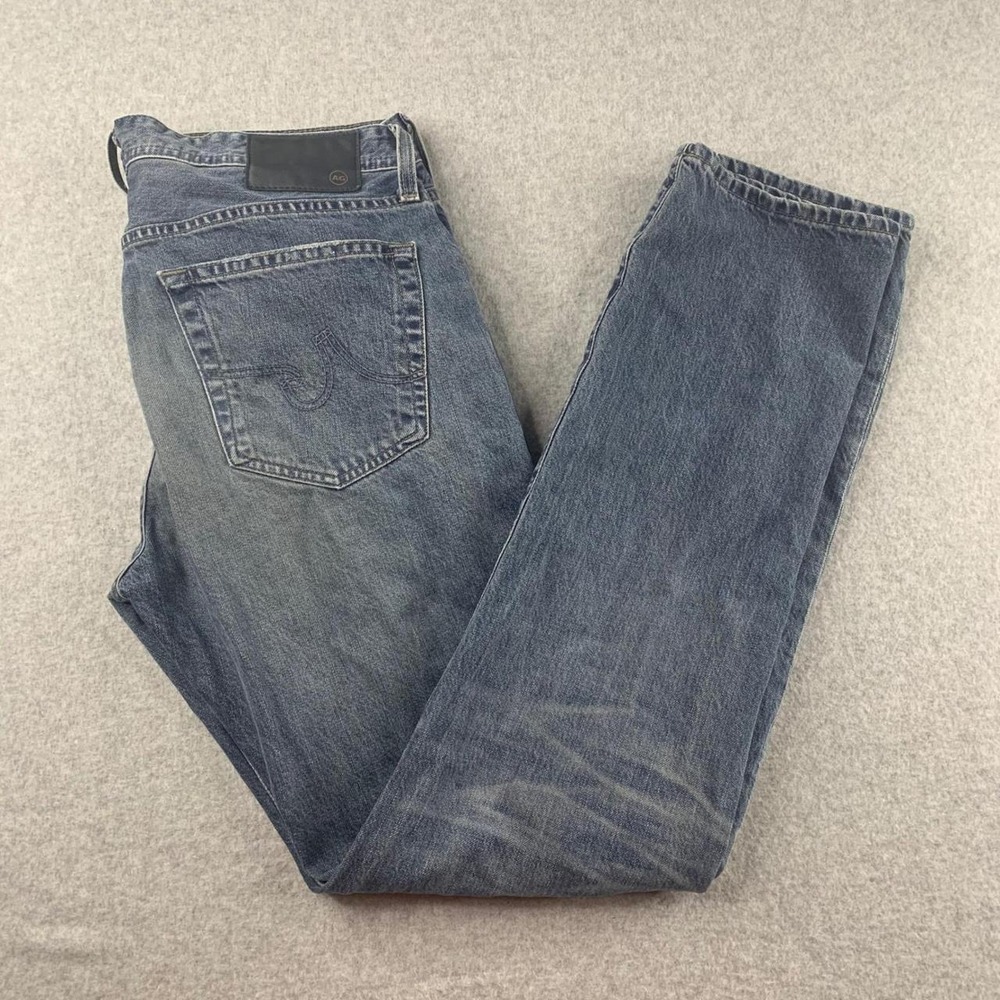 AG Adriano Goldschmied The Matchbox Jeans Mens 34 Blue Slim Straight Distressed